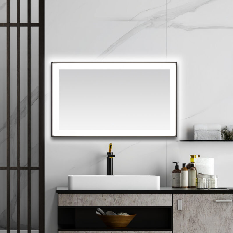  AQUADOM Lexington 60"x36"x2.28" LED Lighted Framed Mirror for Bathrooms with Defogger, Dimmer, Touch Control, 3 Color Lighting in Matte Black