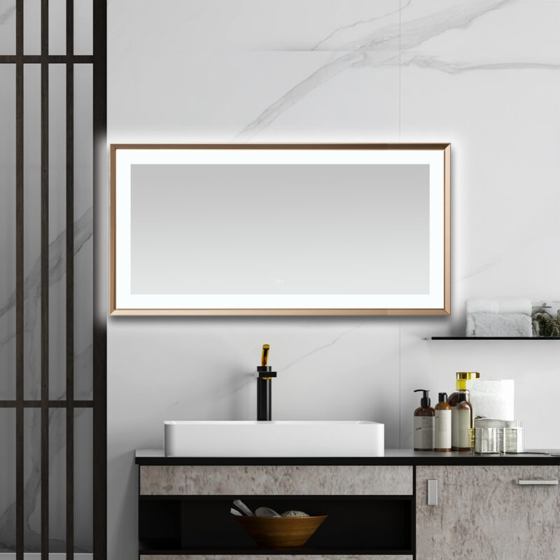  AQUADOM Madison 72"x36"x2.28" LED Lighted Framed Mirror for Bathrooms with Defogger, Dimmer, Touch Control, 3 Color Lighting in Brushed Gold