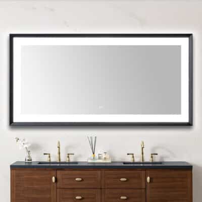  AQUADOM Madison 72"x36"x2.28" LED Lighted Chamfer Frame Mirror with Defogger, 3 Color Lighting, Wall Mount Vertical or Horizontal Installation in Matte Black