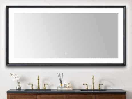 AQUADOM Madison 72"x36"x2.28" LED Lighted Chamfer Frame Mirror with Defogger, 3 Color Lighting, Wall Mount Vertical or Horizontal Installation in Matte Black