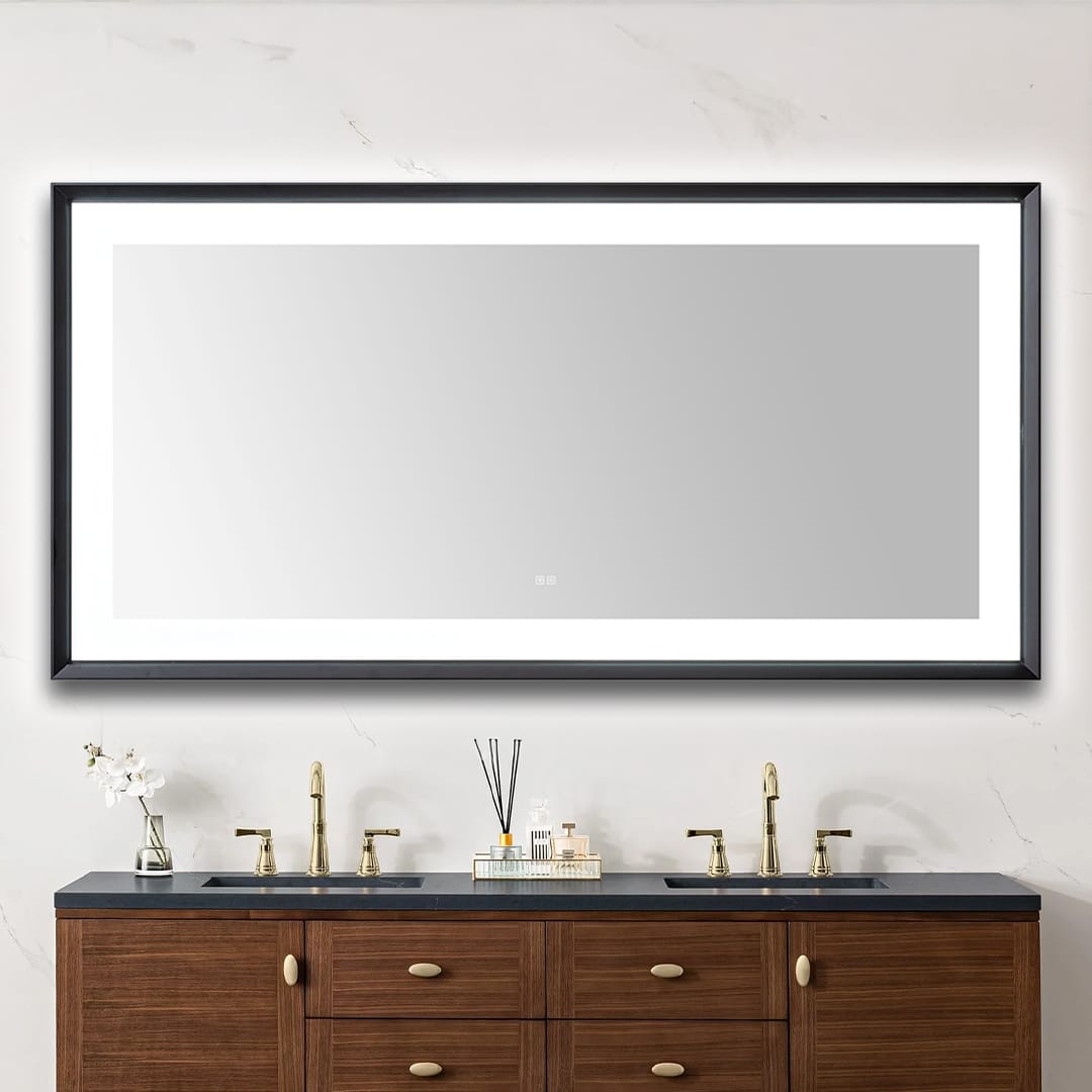  AQUADOM Madison 72"x36"x2.28" LED Lighted Chamfer Frame Mirror with Defogger, 3 Color Lighting, Wall Mount Vertical or Horizontal Installation in Matte Black