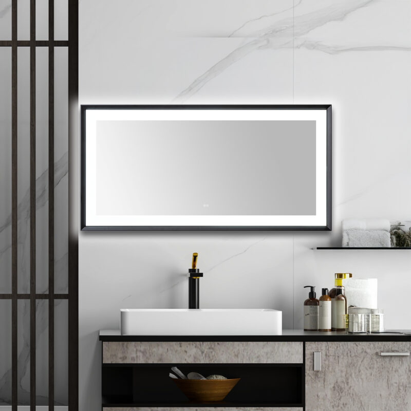  AQUADOM Madison 72"x36"x2.28" LED Lighted Framed Mirror for Bathrooms with Defogger, Dimmer, Touch Control, 3 Color Lighting in Matte Black