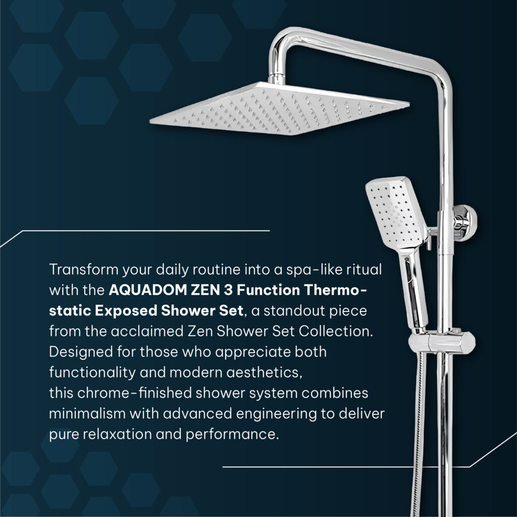 AQUADOM ZEN Thermostatic Shower Systems | Luxury Rain Shower with Hand Shower & Tub Spout