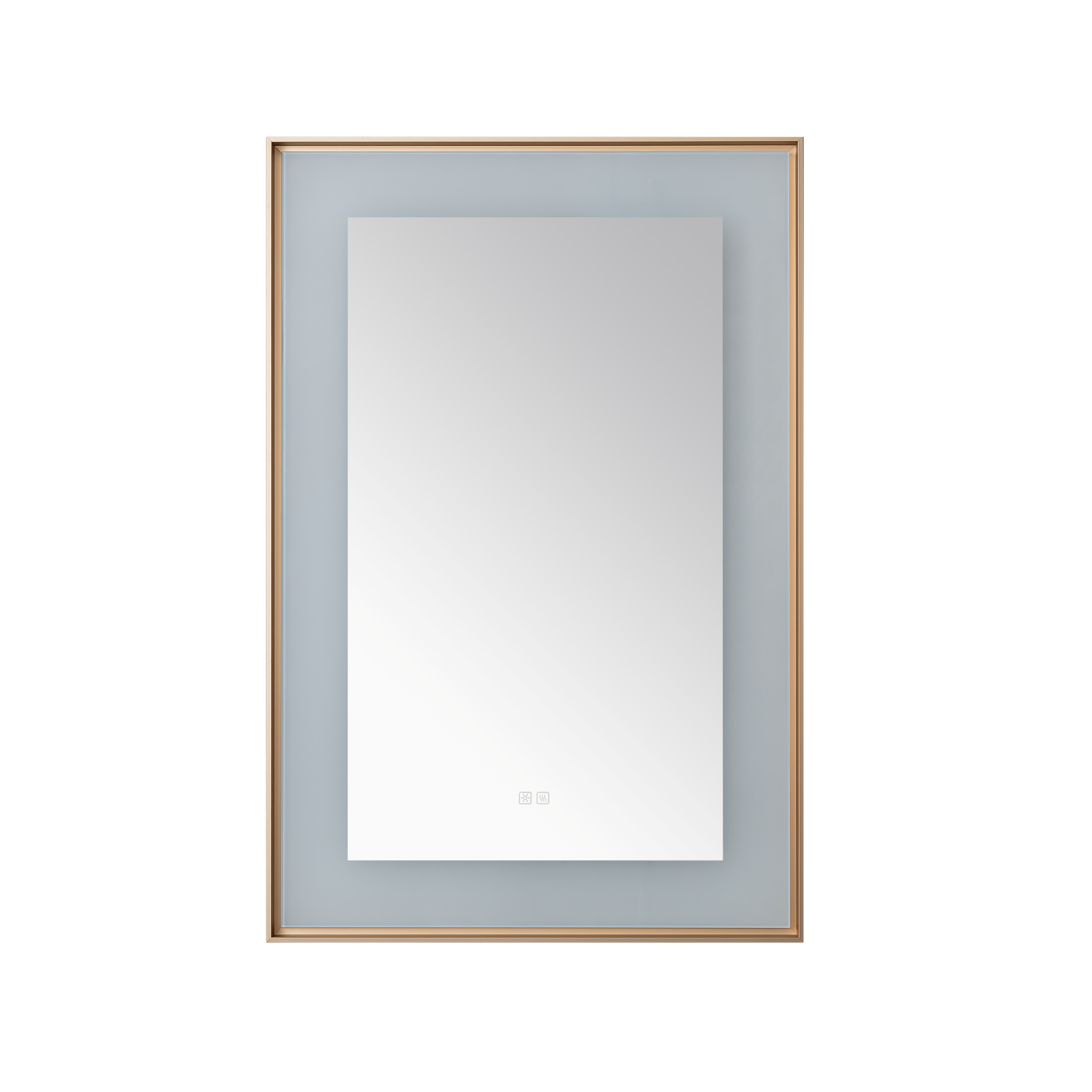 AQUADOM Lexington 24"x36"x2.28"LED Lighted Framed Mirror for Bathrooms with Defogger, Dimmer, Touch Control, 3 Color Lighting in Brushed Gold  AQUADOM Lexington 24"x36"x2.28"LED Lighted Framed Mirror for Bathrooms with Defogger, Dimmer, Touch Control, 3 Color Lighting in Brushed Gold