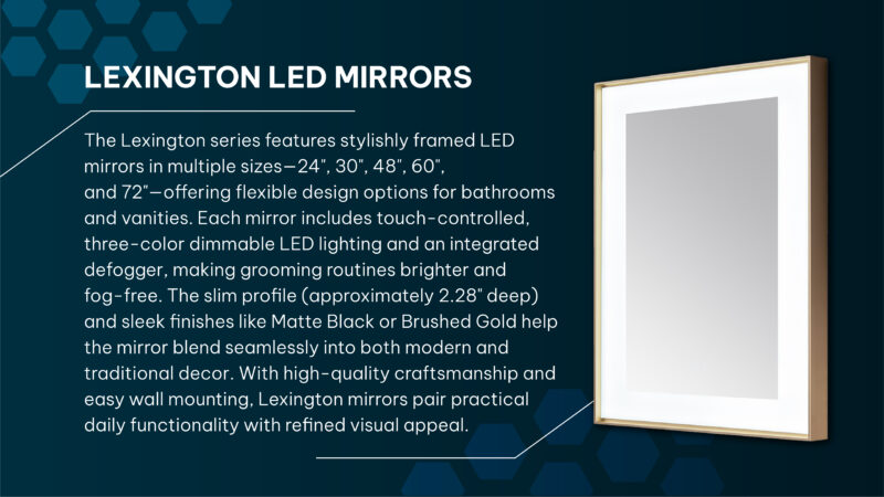  AQUADOM Lexington 24"x36"x2.28"LED Lighted Slim Frame Mirror with Defogger, 3 Color Lighting, Wall Mount Vertical or Horizontal Installation in Brushed Gold
