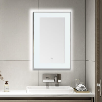  AQUADOM Lexington 24"x36"x2.28" LED Lighted Slim Frame Mirror with Defogger, 3 Color Lighting, Wall Mount Vertical or Horizontal Installation in Chrome