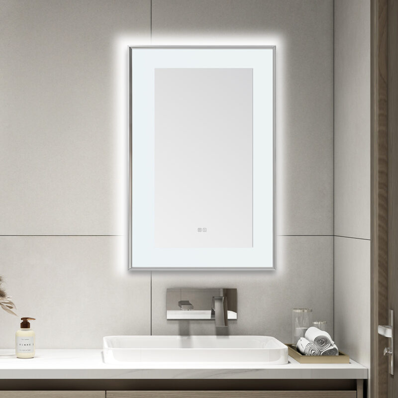  AQUADOM Lexington 24"x36"x2.28" LED Lighted Slim Frame Mirror with Defogger, 3 Color Lighting, Wall Mount Vertical or Horizontal Installation in Chrome