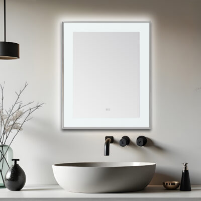  AQUADOM Lexington 30"x36"x2.28" LED Lighted Slim Frame Mirror with Defogger, 3 Color Lighting, Wall Mount Vertical or Horizontal Installation in Chrome