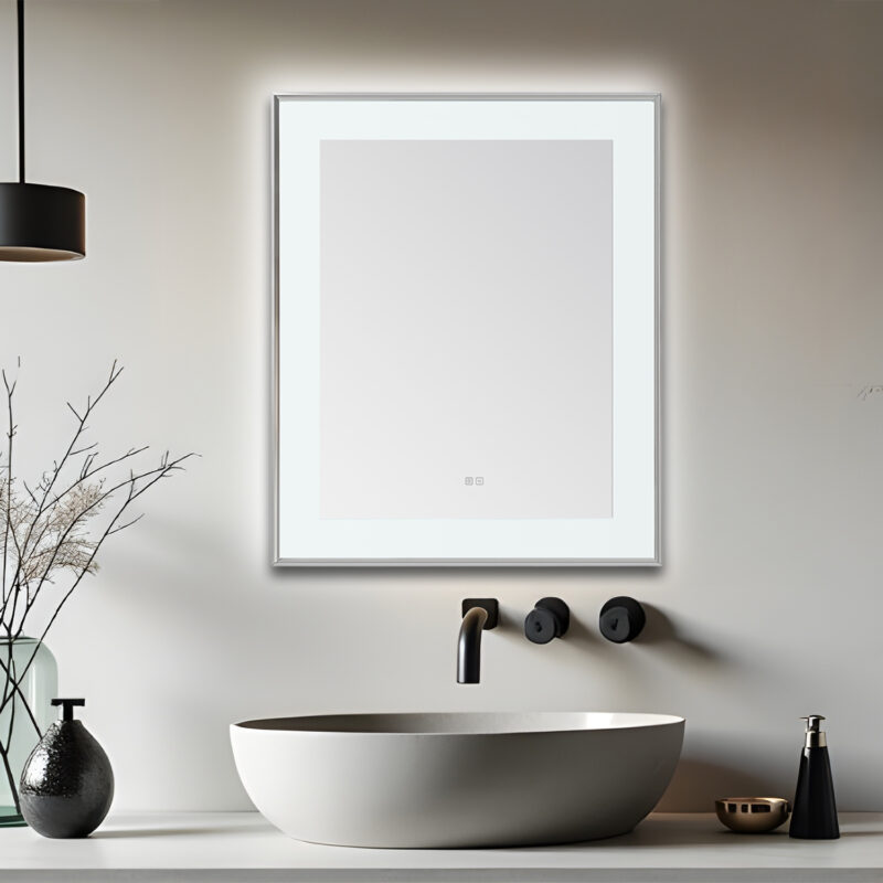  AQUADOM Lexington 30"x36"x2.28" LED Lighted Slim Frame Mirror with Defogger, 3 Color Lighting, Wall Mount Vertical or Horizontal Installation in Chrome