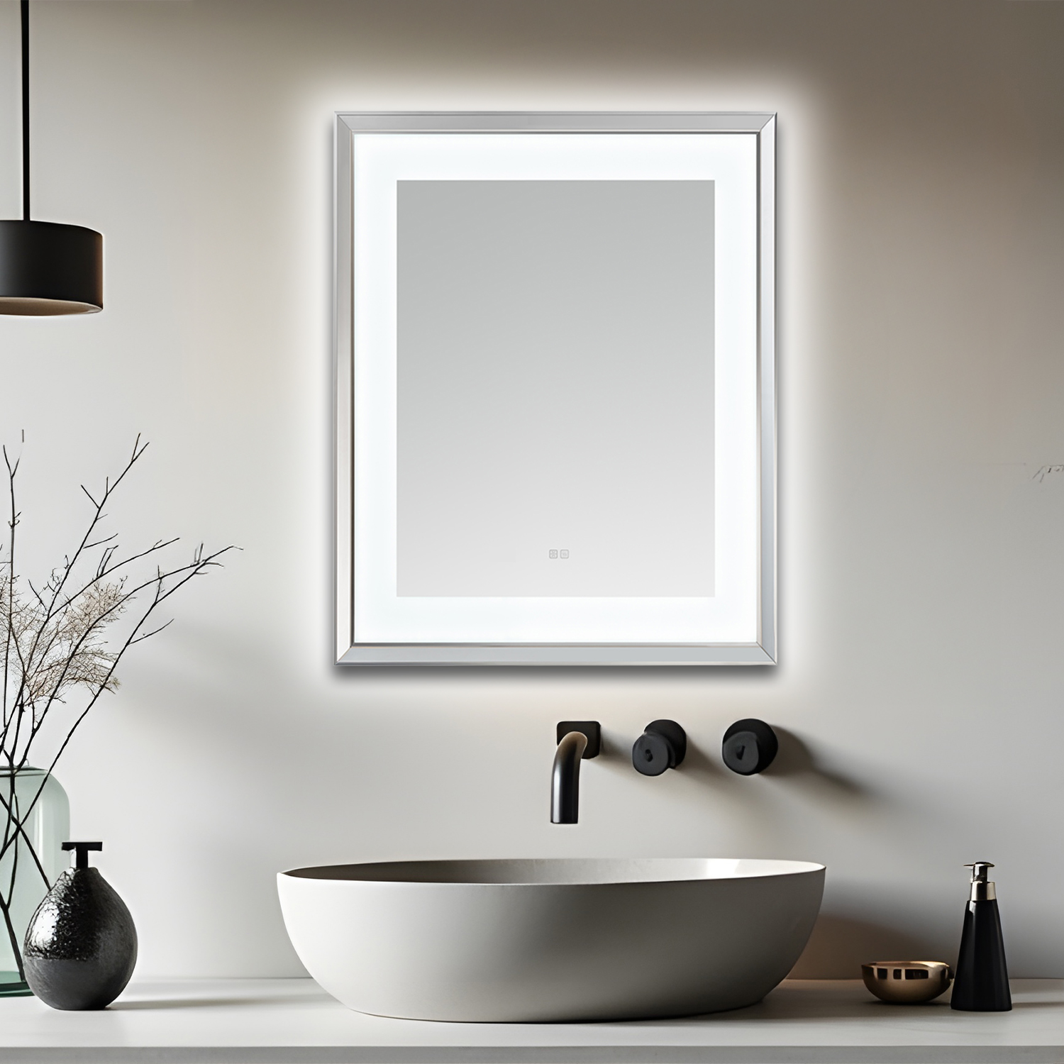 AQUADOM Madison 30"x36"x2.28" LED Lighted Chamfer Frame Mirror with Defogger, 3 Color Lighting, Wall Mount Vertical or Horizontal Installation in Chrome AQUADOM Madison 30"x36"x2.28" LED Lighted Chamfer Frame Mirror with Defogger, 3 Color Lighting, Wall Mount Vertical or Horizontal Installation in Chrome