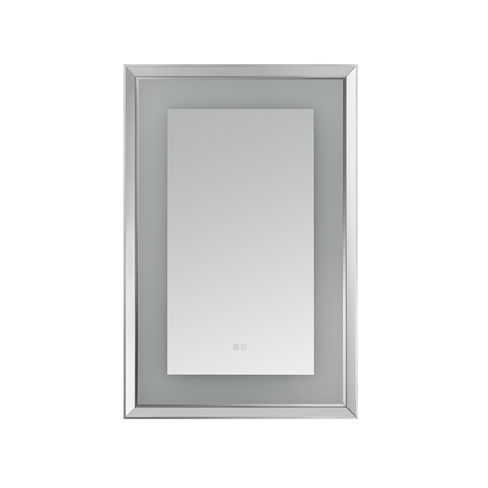 AQUADOM Madison 24"x36"x2.28" LED Lighted Chamfer Frame Mirror with Defogger, 3 Color Lighting, Wall Mount Vertical or Horizontal Installation in Chrome AQUADOM Madison 24"x36"x2.28" LED Lighted Chamfer Frame Mirror with Defogger, 3 Color Lighting, Wall Mount Vertical or Horizontal Installation in Chrome