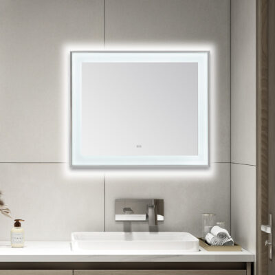  AQUADOM Lexington 48"x36"x2.28" LED Lighted Slim Frame Mirror with Defogger, 3 Color Lighting, Wall Mount Vertical or Horizontal Installation in Chrome
