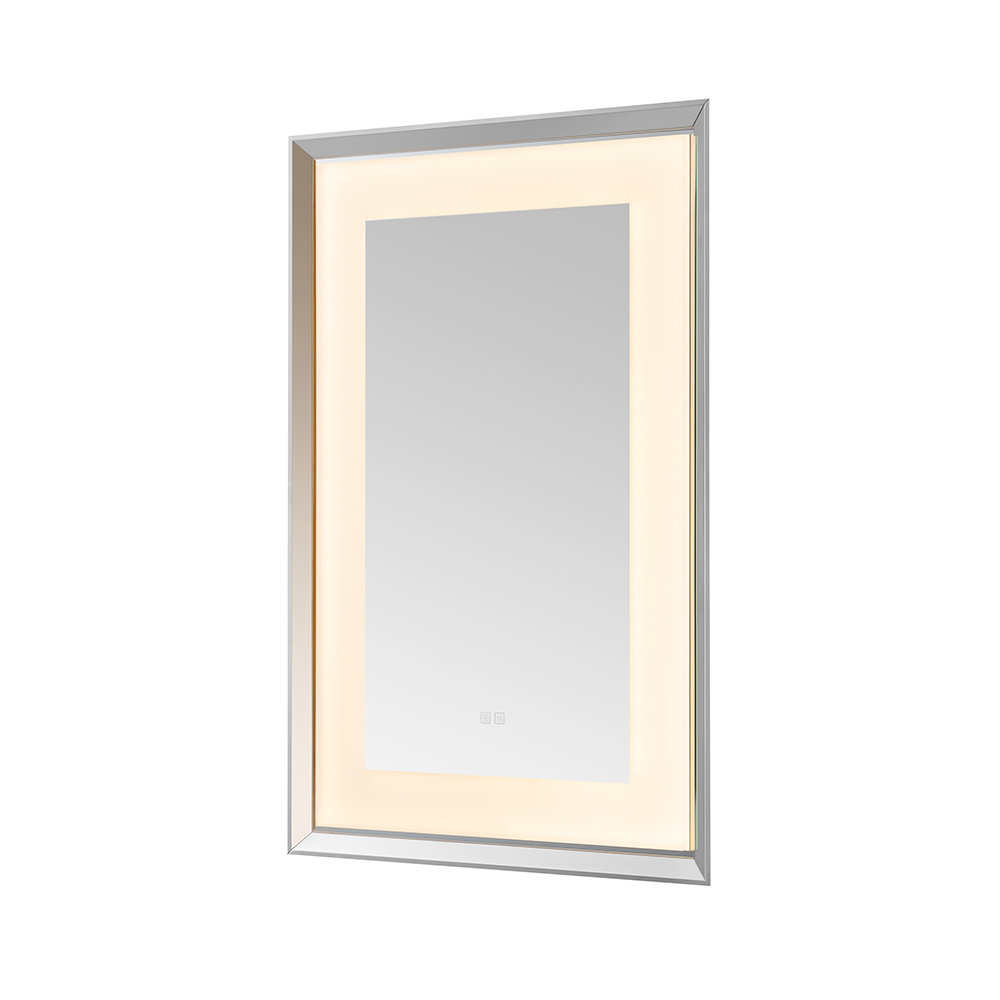 AQUADOM Madison 24"x36"x2.28" LED Lighted Chamfer Frame Mirror with Defogger, 3 Color Lighting, Wall Mount Vertical or Horizontal Installation in Chrome AQUADOM Madison 24"x36"x2.28" LED Lighted Chamfer Frame Mirror with Defogger, 3 Color Lighting, Wall Mount Vertical or Horizontal Installation in Chrome