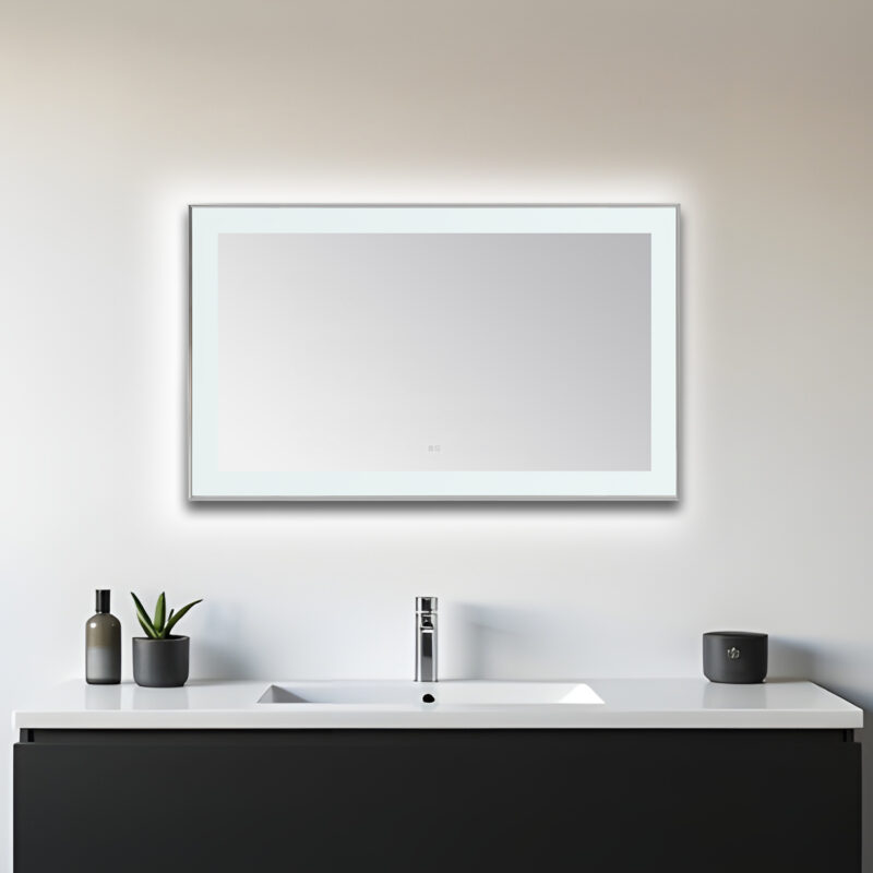  AQUADOM Lexington 60"x36"x2.28" LED Lighted Slim Frame Mirror with Defogger, 3 Color Lighting, Wall Mount Vertical or Horizontal Installation in Chrome