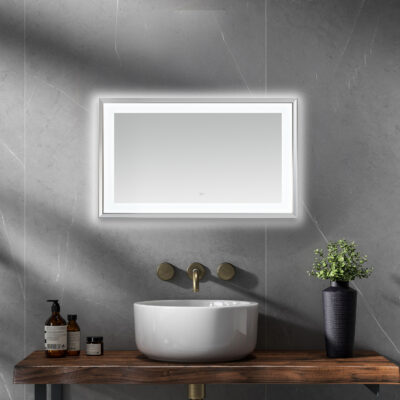  AQUADOM Madison 60"x36"x2.28" LED Lighted Chamfer Frame Mirror with Defogger, 3 Color Lighting, Wall Mount Vertical or Horizontal Installation in Chrome