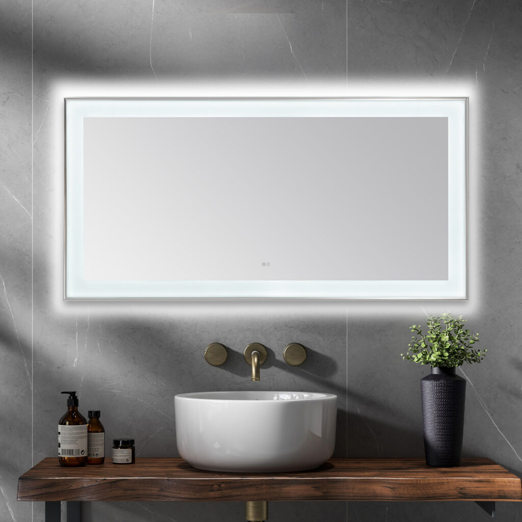 AQUADOM Lexington 72"x36"x2.28" LED Lighted Slim Frame Mirror with Defogger, 3 Color Lighting, Wall Mount Vertical or Horizontal Installation in Chrome