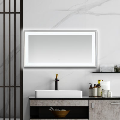  AQUADOM Madison 72"x36"x2.28" LED Lighted Chamfer Frame Mirror with Defogger, 3 Color Lighting, Wall Mount Vertical or Horizontal Installation in Chrome