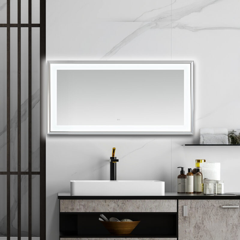  AQUADOM Madison 72"x36"x2.28" LED Lighted Chamfer Frame Mirror with Defogger, 3 Color Lighting, Wall Mount Vertical or Horizontal Installation in Chrome
