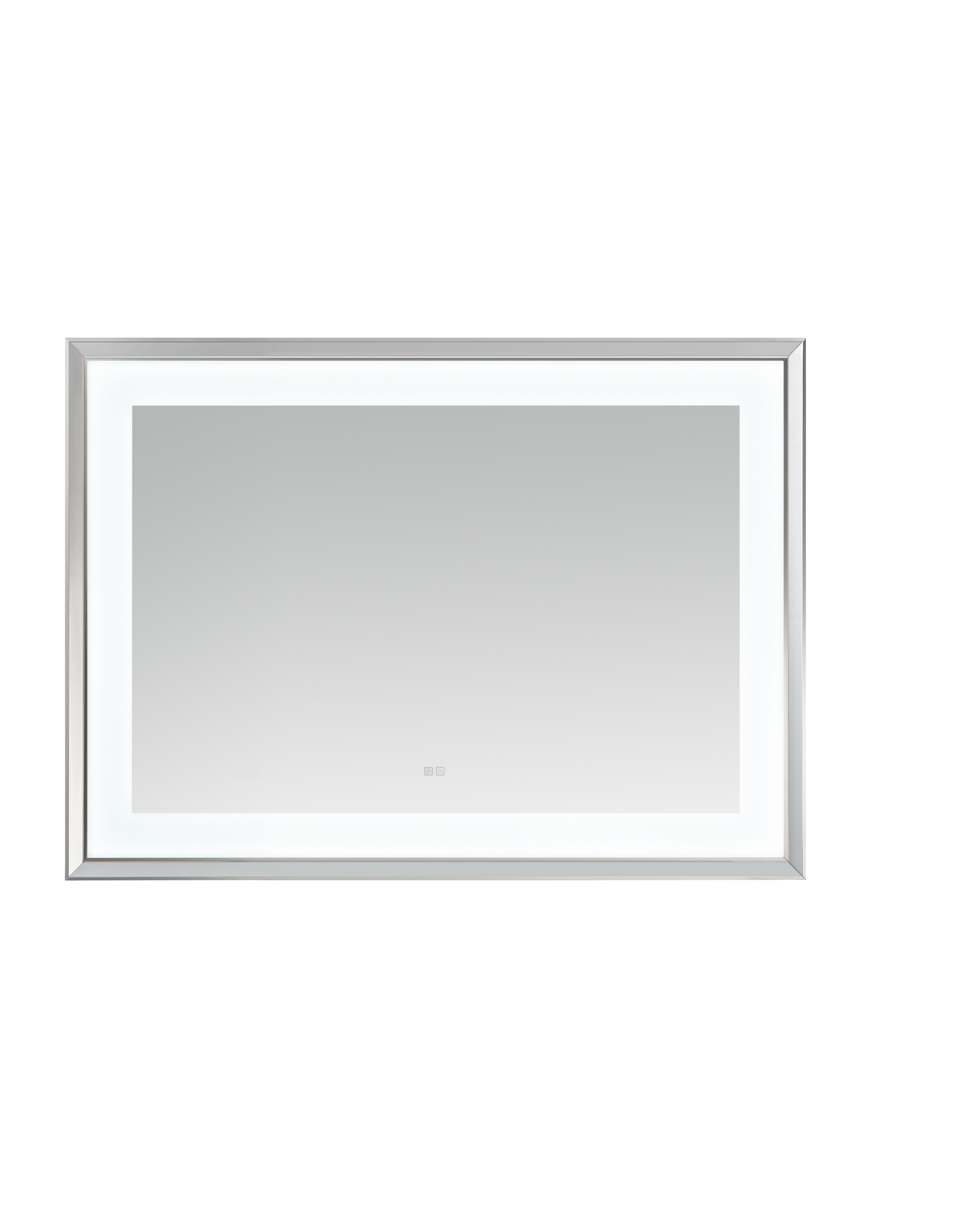 AQUADOM Madison 48"x36"x2.28" LED Lighted Chamfer Frame Mirror with Defogger, 3 Color Lighting, Wall Mount Vertical or Horizontal Installation in Chrome AQUADOM Madison 48"x36"x2.28" LED Lighted Chamfer Frame Mirror with Defogger, 3 Color Lighting, Wall Mount Vertical or Horizontal Installation in Chrome